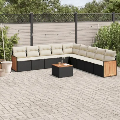 Produktbild von 10-tlg. Garten-Sofagarnitur - mit Kissen Schwarz Poly Rattan - Gartenmöbelset 3260145