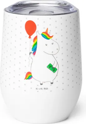 Produktbild von Mr. & Mrs. Panda Weinbecher Einhorn Luftballon - Weiß - Geschenk, thermosbecher, Unicorn, Thermo Becher, Reisebecher, Einhörner, Edelstahl, kaffee tasse, Freundin