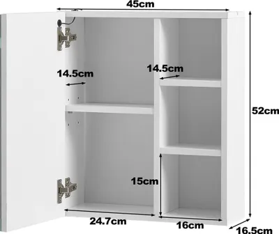 Image de CLIPOP armoire de toilette avec éclairage, avec étagères réglables, 1 porte, blanc