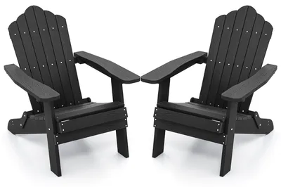 Produktbild von COSTWAY 2er Set Adirondack Stühle klappbar, Adirondack Chair Kunststoff bis 180kg, Gartenstühle wetterfest mit hoher Rückenlehne & breiten Armlehnen