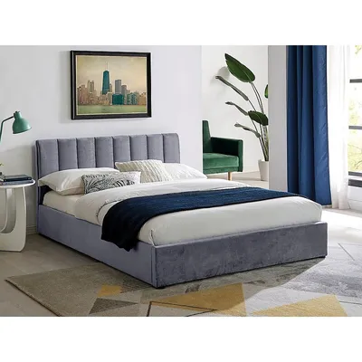 Image de Lit double capitonné VIZMA - 140x200 cm, gris