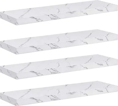 Obrázek produktu pro vidaXL Nástěnná police, 4 ks, bílá, mramorový vzhled, 90 x 23,5 x 4 cm, dřevotřísková deska