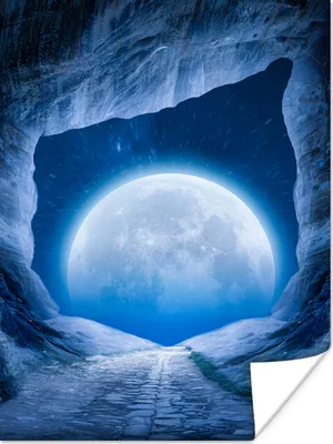 Produktbild von MuchoWow® Poster Höhle - Mond - Weltraum - Universum - Blau 90x120 cm - Wohnzimmer