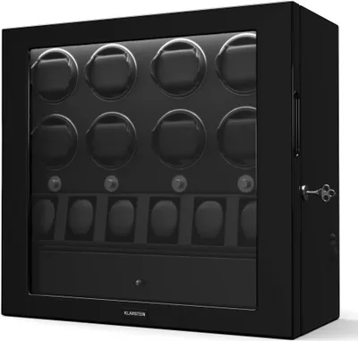 Zdjęcie produktu dla KlarsteinChronoVault rotomat, 6+8 zegarków, wegańska skóra, wysoki połysk, 4 tryby, silnik Mabuchi, LED, zasilacz sieciowy