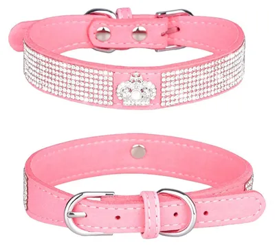 Produktbild von Halsband mit Strass für Hunde und Katzen, weiches Wildleder, Größe XS, Rosa