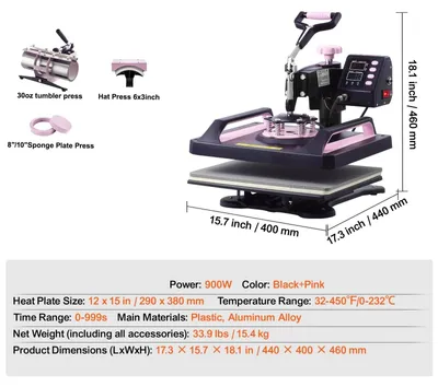 Immagine prodotto di Pressa termica multifunzione 5-in-1: per trasferimento, tessuti, sublimazione e magliette, formato 12x15 pollici