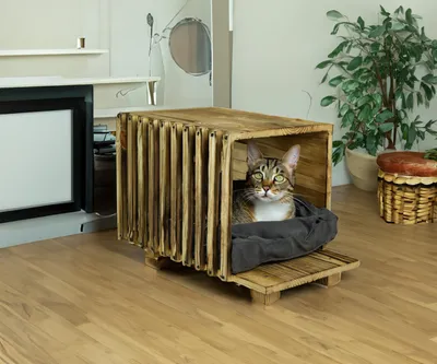 Produktbild von Katzenbett in geflammt mit Kissen Katzenhöhle 50x30x34cm