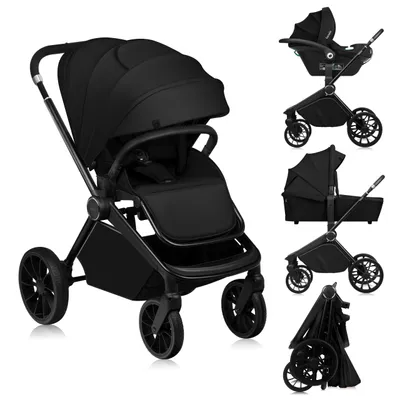 Produktbild von Kočárek Lionelo Mika Plus 3v1 do 38 měsíců (22 kg), XXL stříška s UPF50+, 3stupňové nastavení rodičovské rukojeti - Black Onyx