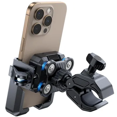 Produktbild von Handyhalterung Fahrrad & Motorrad – [Upgrade 4-Punkt Vibrationsgedämpft] Smartphone Halterung Fahrradlenker, Handyhalterung Motorrad Anti-Vibration