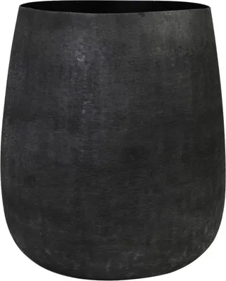 A dark, textured pot against a white background.