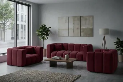 Produktbild von Kaiser Möbel Modulares Polstermöbel-Set 2+1+1, Velvet-Stoff Riviera, Rotwein, GRAND, KI-generiertes Bild