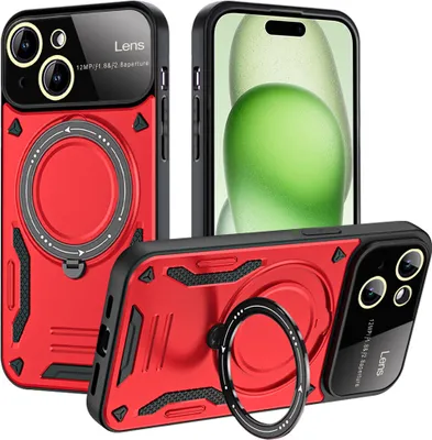 Produktbild von Rüstung Handyhülle für iPhone 15 Dual-Layer Magnetisches Ringhalter Ständer Magsafe Hülle Rot