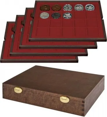 Produktbild von Lindner S2494-2 Echtholzkassette mit 4 Tableaus für 80 Münzen/Münzkapseln bis Ø 47 mm - SONDEREDITION