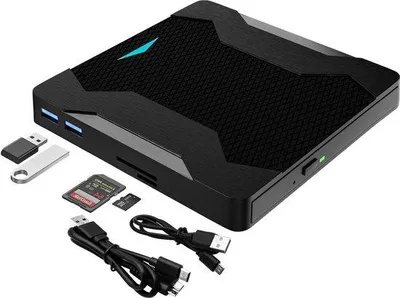 Immagine prodotto di Masterizzatore DVD esterno USB 3.0 con retroilluminazione, USB-C, slot SD e TF, compatibile con Windows e Linux