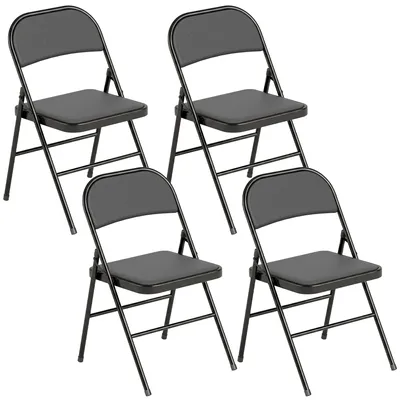 Produktbild von 4er-Set Klappstühle, Tragbare Bürostühle, Metallbeine, Faltstuhl für Büro, Empfang, Wartezimmer, Kunstleder, Schwarz