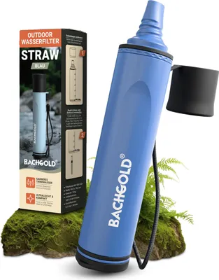 Produktbild von BACHGOLD Straw Wasserfilter Outdoor Survival, ultraleicht, 500L Kapazität, inkl. Schlauch, Blau, Notfall Trinkwasserfilter