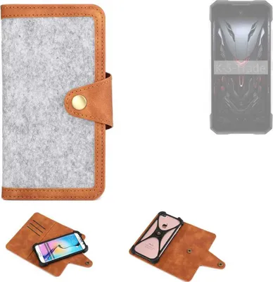 Produktbild von K-S-Trade Handyhülle kompatibel mit Doogee S200 Schutzhülle Filz-Hülle Kunst-Leder hellgrau braun (1x)