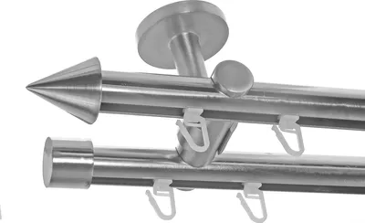 Produktbild von Innenlauf Gardinenstange Edelstahl Look 20mm Deckenbefestigung, 2-läufig Spitze, Länge wählbar D40 E31E30