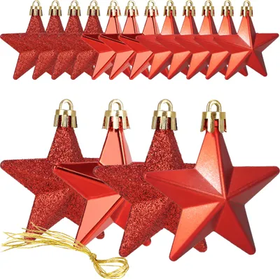 Produktbild von COM-FOUR® 16x bruchfeste Sternaufhänger - Christbaumschmuck in Sternform - dekorativer Weihnachtsschmuck - Tannenbaumkugeln in 4 Designs - Weihnachtsdekoration