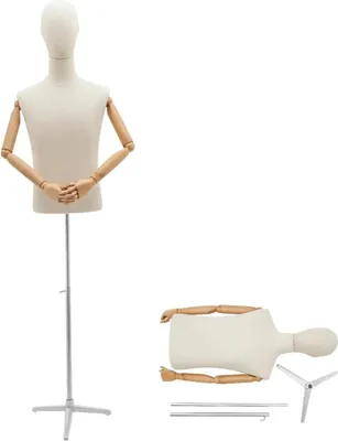 Image de Mannequin torse homme - torse avec support - hauteur réglable 135-193 cm - support métallique tripode - présentoir de magasin - vert