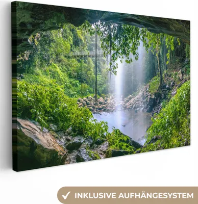 Produktbild von MuchoWow® - Leinwandbilder - Dschungel - Regenwald - Wasser - Wasserfall - Pflanzen, Wandbild, Wanddeko Bilder Wohnzimmer, 30x20 cm