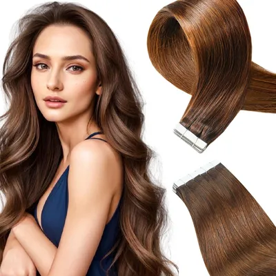 Produktbild von Elzusha – Tape-in Haarverlängerungen, 60 cm lang, in Schokoladenbraun