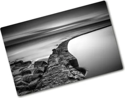 Produktbild von Tulup Glas Herdabdeckplatte - 80x52 cm - Glaskeramikkochfeld-Abdeckung Spritzschutz Glasabdeckplatte - Einteilig - Landschaften - Ein Kiesstrand - Schwarzweiß