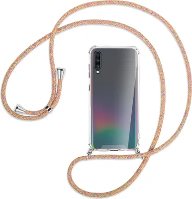Produktbild von Handykette Backcover-Schutzhülle mit Band (Metall silberfarben) für Samsung Galaxy A70 - Rainbow
