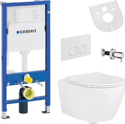 Produktbild von Belvit Hänge WC Set spülrandlos mit Taharet Funktion, Softclose Deckel und Geberit UP100 Vorwandelement Keramik Dusch WC