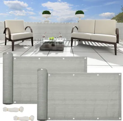 Produktbild von Hengda Balkonsichtschutz aus HDPE (180g/m2), 75x600cm, Balkonabdeckung mit Ösen, Schattiergewebe, UV-Schutz, Windschutz, Reißfeste, Grau, für Garten, Terrasse, Außenpool