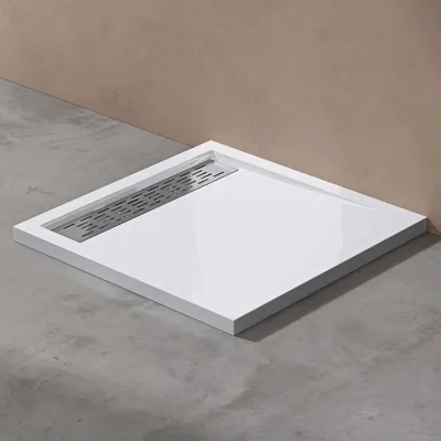 Image de doporro Receveur de Douche Blanc Bac à Douche Extra Plat Rectangulaire en Acrylique 90x90x5cm + Bonde AL02 Design Xetro04
