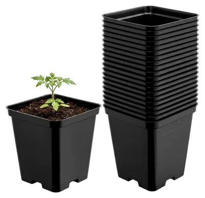 Produktbild von Pflanztopf Kunststoff 9 x 9 x 9,6 cm (0,5L) 20er Set eckig mit Drainagelöchern Blumentopf robust Pflanzentopf für Garten Gewächshaus Balkon Anzucht Innen Außenbereich Schwarz GD-0199