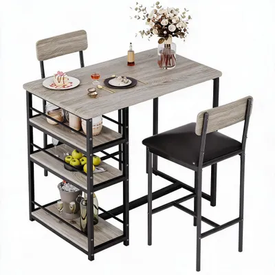 Produktbild von Bartisch Set 3 tlg 92x50x91 cm Stehtisch mit 2 Barhockern Grau