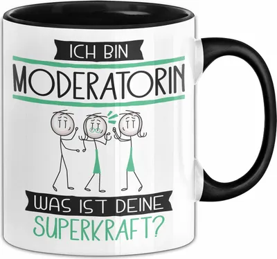 Produktbild von Moderatorin Geschenk Tasse Ich Bin Moderatorin Was Ist Deine Superkraft Geschenkidee Lustig Geburtstag Weihnachten (Schwarz)
