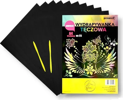Zdjęcie produktu dla wydrapywanka tęczowa  A4 a'10 multicolor + 2 rylce |  WZ-05