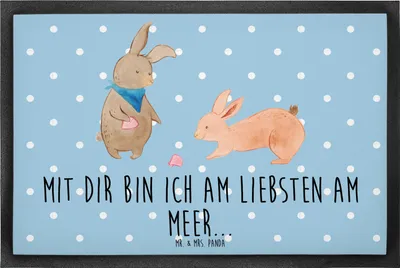 Produktbild von Mr. & Mrs. Panda Bodenvorleger Hasen Muschel 60 x 90 cm - Blau Pastell - Geschenk, Schmutzfangmatte, Meer, Best Friends, Türvorleger, Strand, Beste Freundin, Schmutzmatte