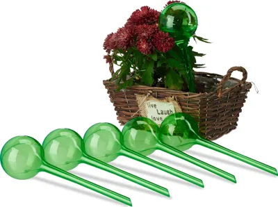 Obrázok produktu pre Relaxdays zavlažovacie gule, sada 6 ks, zavlažovacie gule pre rastliny, po 250 ml, plast, zavlažovacia guľa, V x H: 28 x 8 cm, zelená