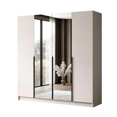 A wardrobe with mirrored doors.
