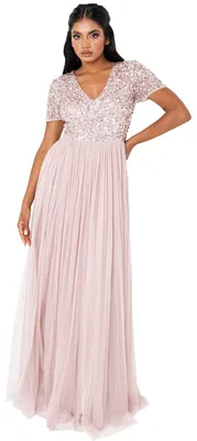 Produktbild von Maya Deluxe Damen Ballkleid Abendkleid V-Ausschnitt Maxi Länge Pailletten Kurze