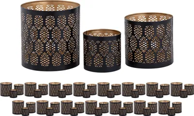 Produktbild von Soma Kerzenständer 3er Set Masterbox 18x 3teilig Windlicht Orient Teelichthalter rund schwarz gold