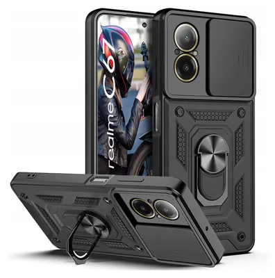 Zdjęcie produktu dla Etui do Realme C67 PANCERNE SLIDE RING PLECKI CASE + SZKŁO OCHRONNE 9H