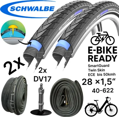 Produktbild von 2x Schwalbe Marathon Plus 28" x 1,5" (40-622) Reifen, Schläuche DV 17 Set
