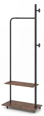 Produktbild von KOMFOTTEU Kleiderständer auf Rollen, Garderobenständer mit Hängestange, Seitenhaken & 2 Ablagen, mobiles Kleiderstange für Eingang, Schlafzimmerc, 60 x 30 x 175 cm