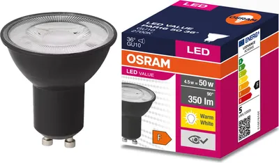 Produktbild von OSRAM LED VALUE PAR16 schwarzes Gehäuse 50 4.5W GU10 Spot, Strahler 350lm 2700K warmweiss wie 50W 4058075766334