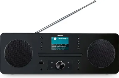 A black HAMA radio with an extended antenna, displayed against a white background.