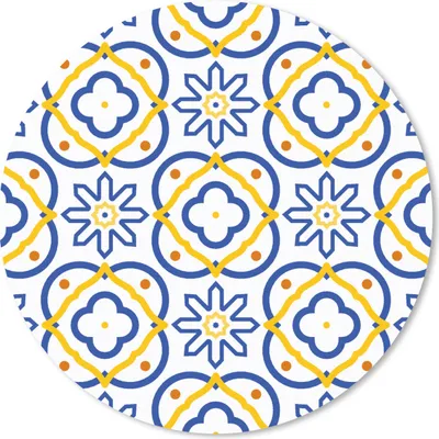 Produktbild von MuchoWow® Mauspad Mousepad Blume - Blau - Gelb - Kacheln - Muster 40x40 cm - Mousepads - Maus Mat - Pad - Mausunterlage - Schreibtisch Accessoires