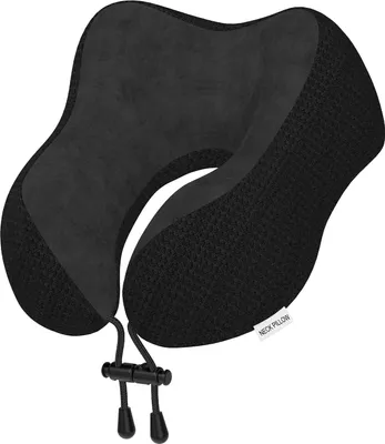 Productafbeelding van Reiskussen Nekkussen, traagschuim, zwart, voor vliegtuig, auto, trein, thuis, kantoor