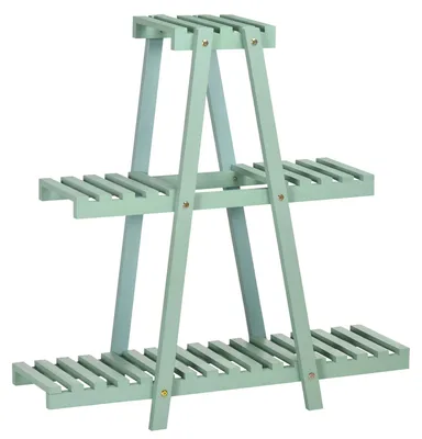 Obrázek produktu pro Kovový stojan na rostliny – regál na květiny se 3 úrovněmi – pro použití v interiéru i exteriéru – 76 x 26 x 76 cm – stabilní konstrukce – zelená barva