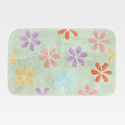 Produktbild von Badematte rutschfest, waschbarer bunter Badteppich, 100% Baumwolle, Antirutsch Badvorleger mit Blumenmuster, Große Duschmatte im Pastell Farben 50 x 80 cm, Mehrfarbig