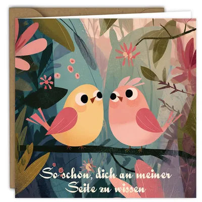 Faltkarte mit Vogelillustration, 15 x 15 cm, mit Kraftumschlag
